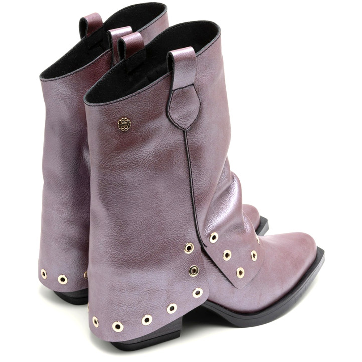 BOTAS COWBOY DE PIEL BURDEOS METALIZADO FLORENCE PORRONET - Querol online