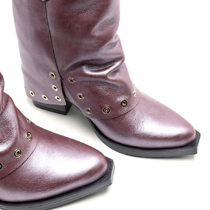 BOTAS COWBOY DE PIEL BURDEOS METALIZADO FLORENCE PORRONET - Querol online
