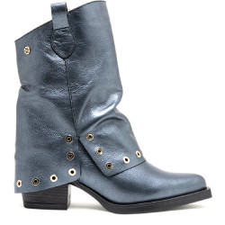 BOTAS COWBOY DE PIEL PLOMO METALIZADO TACHUELAS FLORENCE PORRONET - Querol online