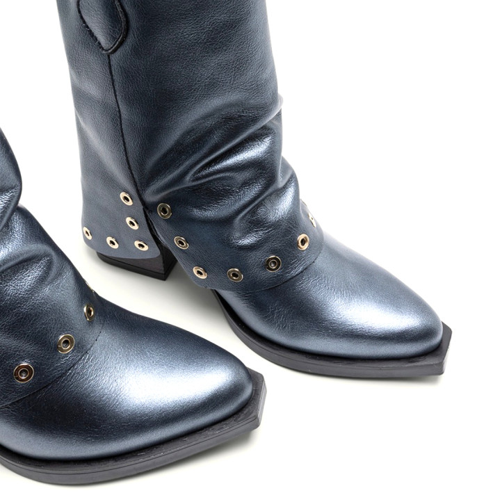 BOTAS COWBOY DE PIEL PLOMO METALIZADO TACHUELAS FLORENCE PORRONET - Querol online