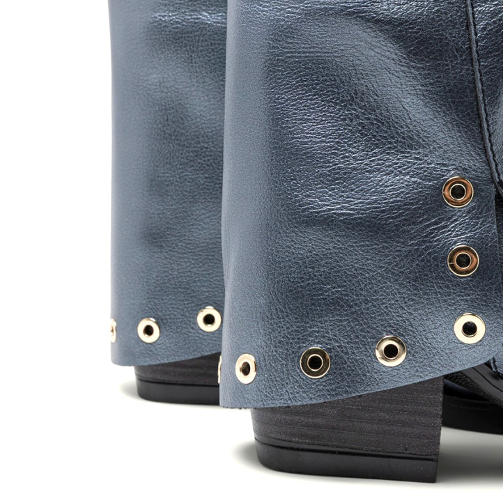 BOTAS COWBOY DE PIEL PLOMO METALIZADO TACHUELAS FLORENCE PORRONET - Querol online