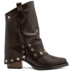 BOTAS DOBLE FAZ DE PIEL MOKA CON TACHUELAS FLAVIA PORRONET - Querol online