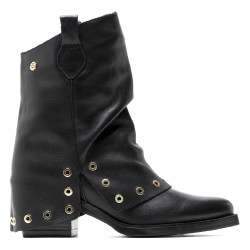 BOTAS DOBLE FAZ DE PIEL NEGRO CON TACHUELAS FLAVIA PORRONET - Querol online