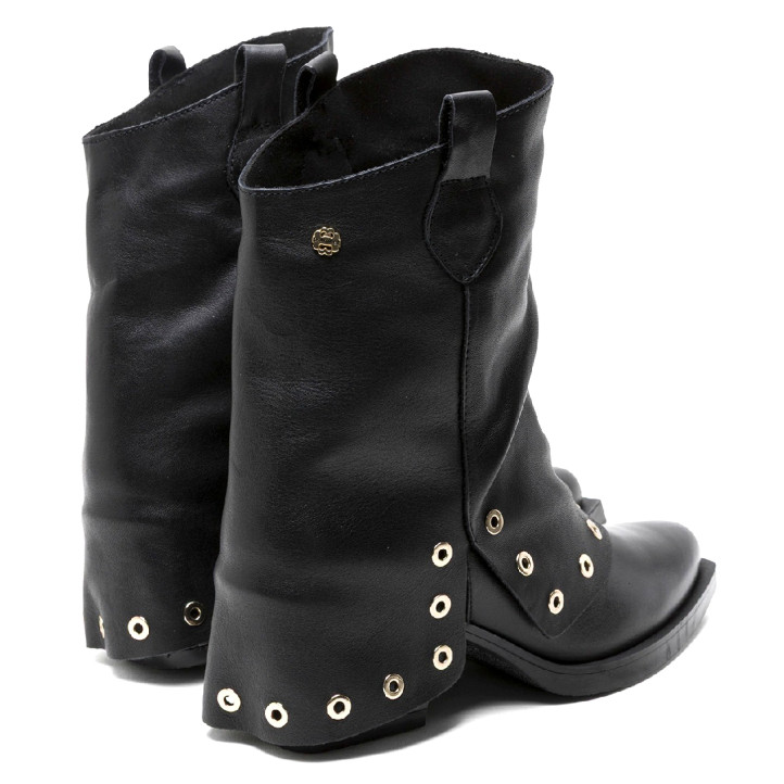 BOTAS DOBLE FAZ DE PIEL NEGRO CON TACHUELAS FLAVIA PORRONET - Querol online