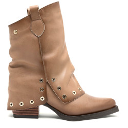 BOTAS DOBLE FAZ DE PIEL TAUPE CON TACHUELAS FLAVIA PORRONET - Querol online