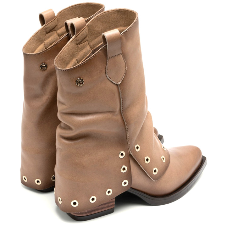 BOTAS DOBLE FAZ DE PIEL TAUPE CON TACHUELAS FLAVIA PORRONET - Querol online