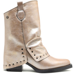 BOTAS DOBLE FAZ DE PIEL PLATINO CON TACHUELAS FAITH PORRONET - Querol online