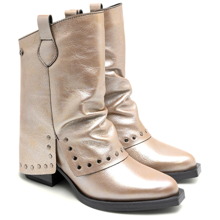 BOTAS DOBLE FAZ DE PIEL PLATINO CON TACHUELAS FAITH PORRONET - Querol online