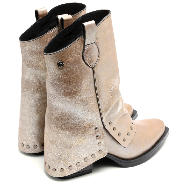 BOTAS DOBLE FAZ DE PIEL PLATINO CON TACHUELAS FAITH PORRONET - Querol online