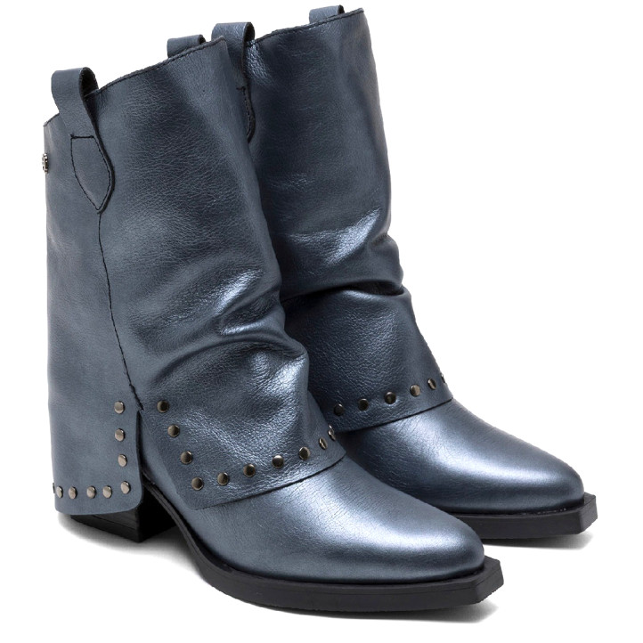 BOTAS DOBLE FAZ DE PIEL PLOMO CON TACHUELAS FAITH PORRONET - Querol online