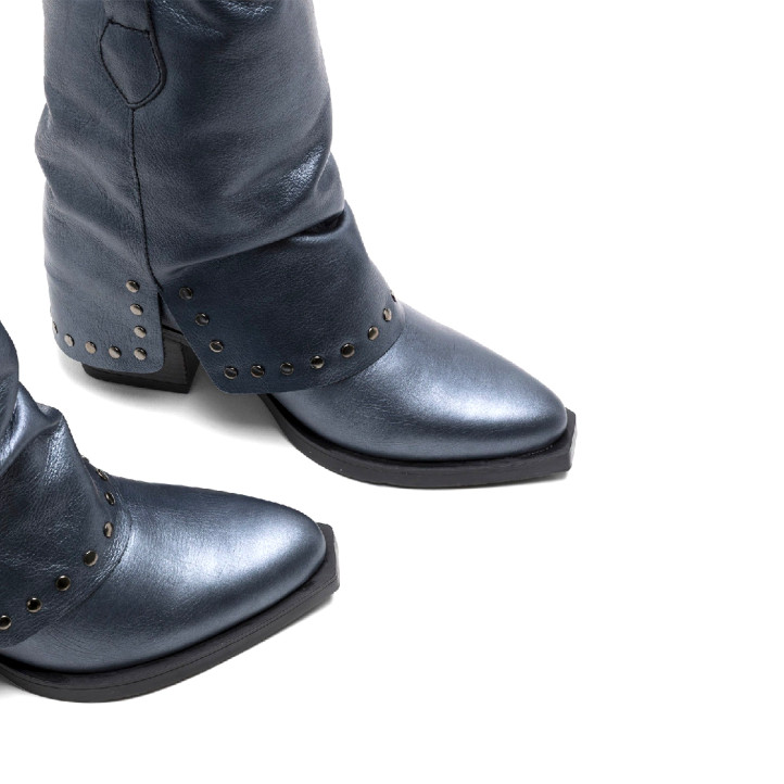 BOTAS DOBLE FAZ DE PIEL PLOMO CON TACHUELAS FAITH PORRONET - Querol online