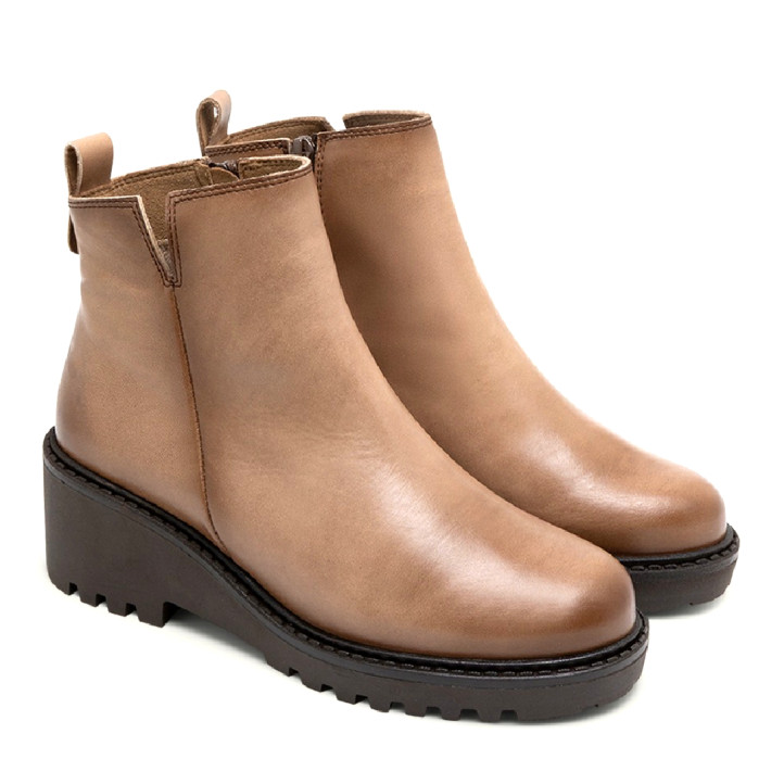 BOTINES DE PIEL CON CUÑA Y CREMALLERA TAUPE ELENA PORRONET - Querol online