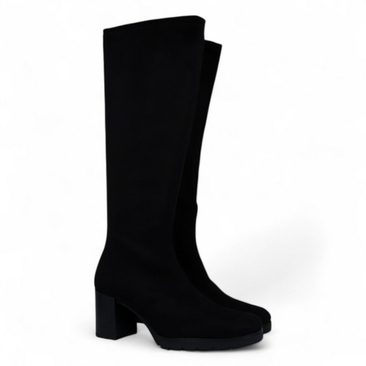 Botas tacón Miss Elastic negras de lycra de caña alta - Querol online