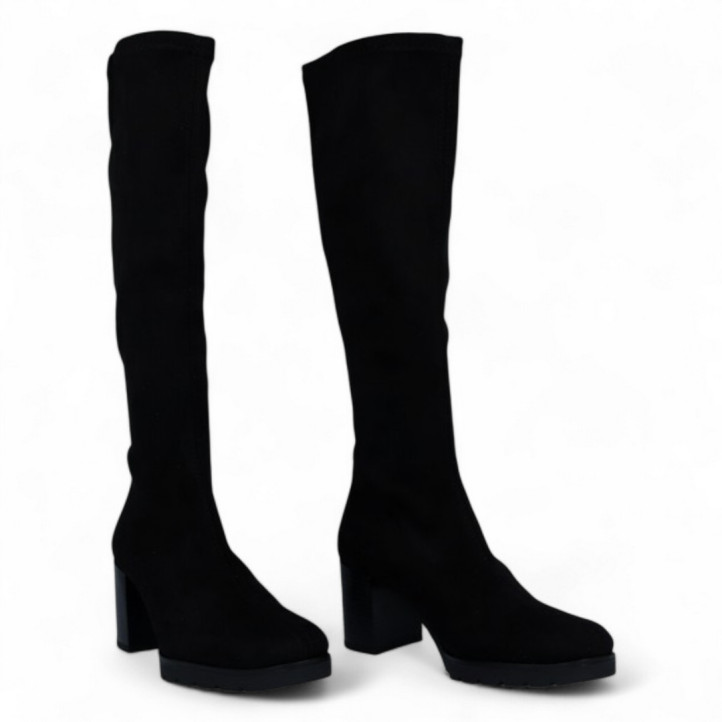 Botas tacón Miss Elastic negras de lycra de caña alta - Querol online