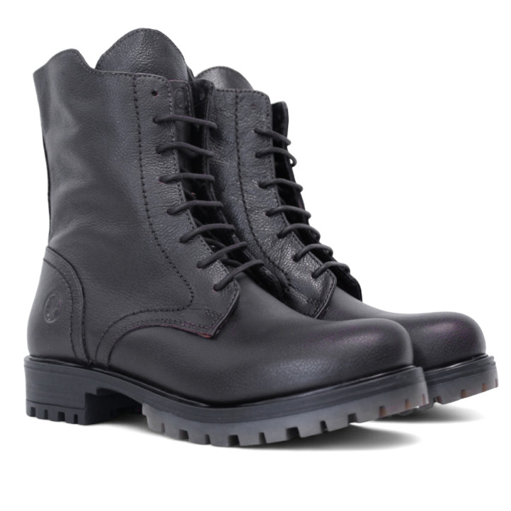 Botines planos Coronel Tapioca marrones de piel con cordones, cremallera lateral y lengüeta alta - Querol online