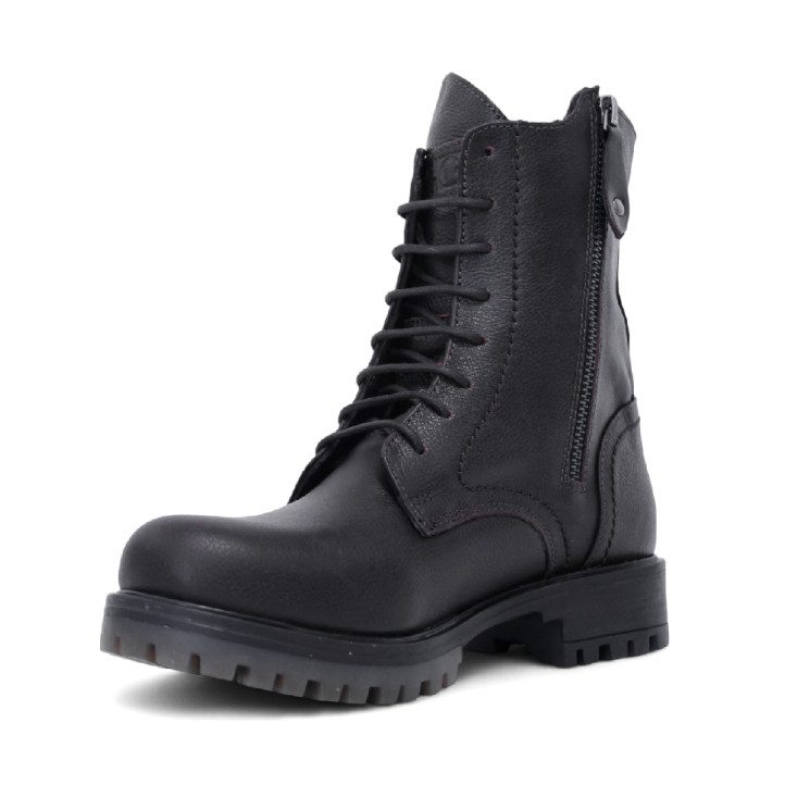 Botines planos Coronel Tapioca marrones de piel con cordones, cremallera lateral y lengüeta alta - Querol online