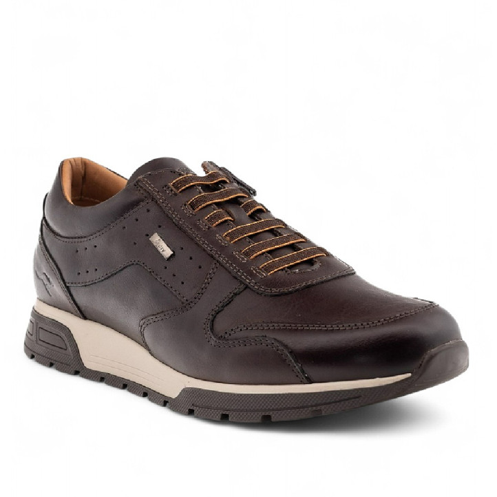 Zapatos sport Kangaroos marrones con cordón elástico y cremallera lateral con suela blanca y marrón - Querol online