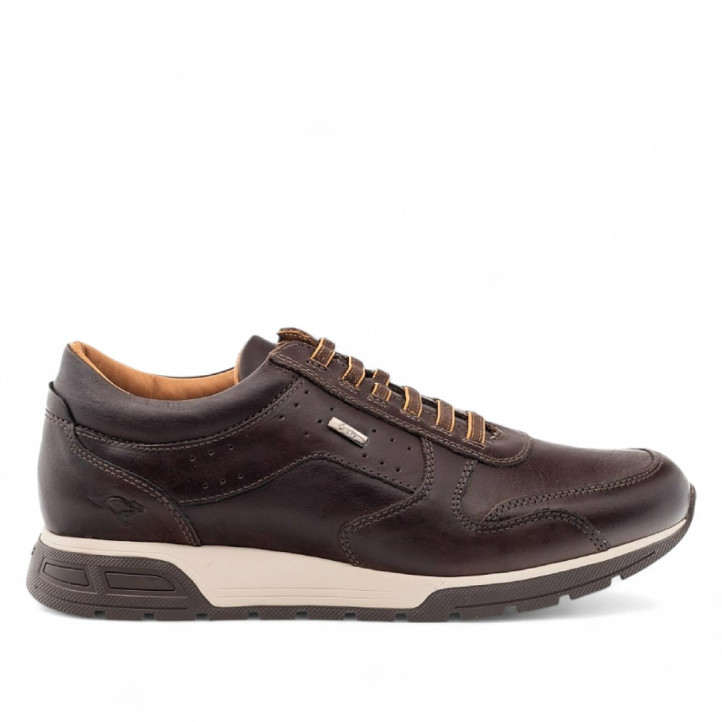 Zapatos sport Kangaroos marrones con cordón elástico y cremallera lateral con suela blanca y marrón - Querol online
