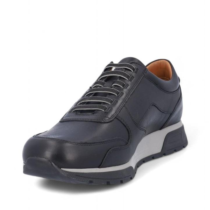 Zapatos sport Kangaroos negros con cordón elástico y cremallera laterla con suela blanca y negra - Querol online