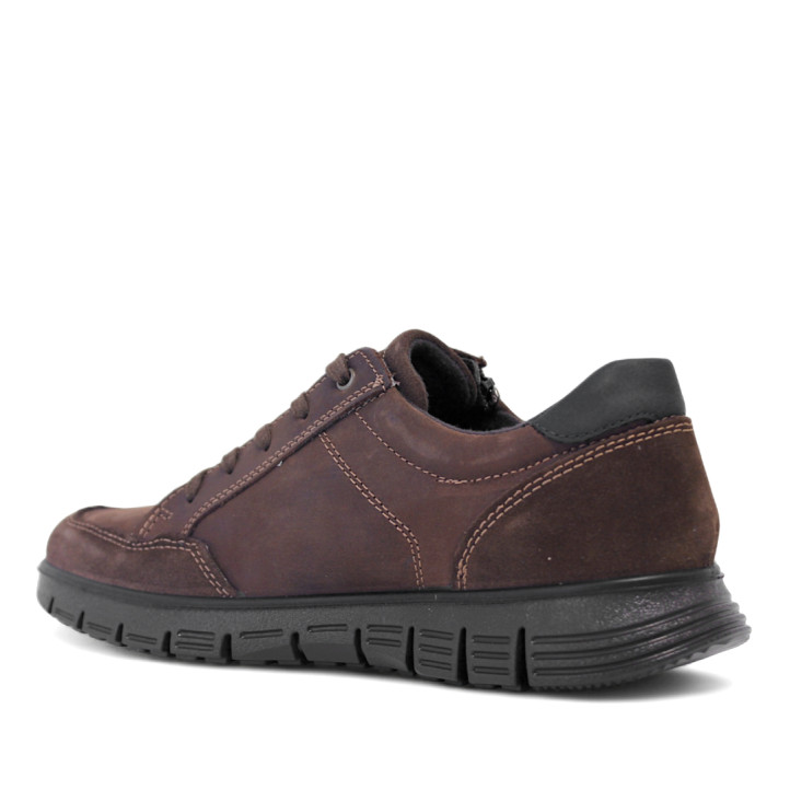 Zapatos sport Imac marrones de piel con paneles en diferentes texturas y trasera en gris - Querol online