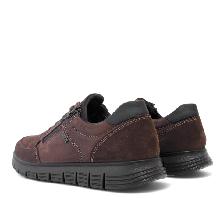 Zapatos sport Imac marrones de piel con paneles en diferentes texturas y trasera en gris - Querol online