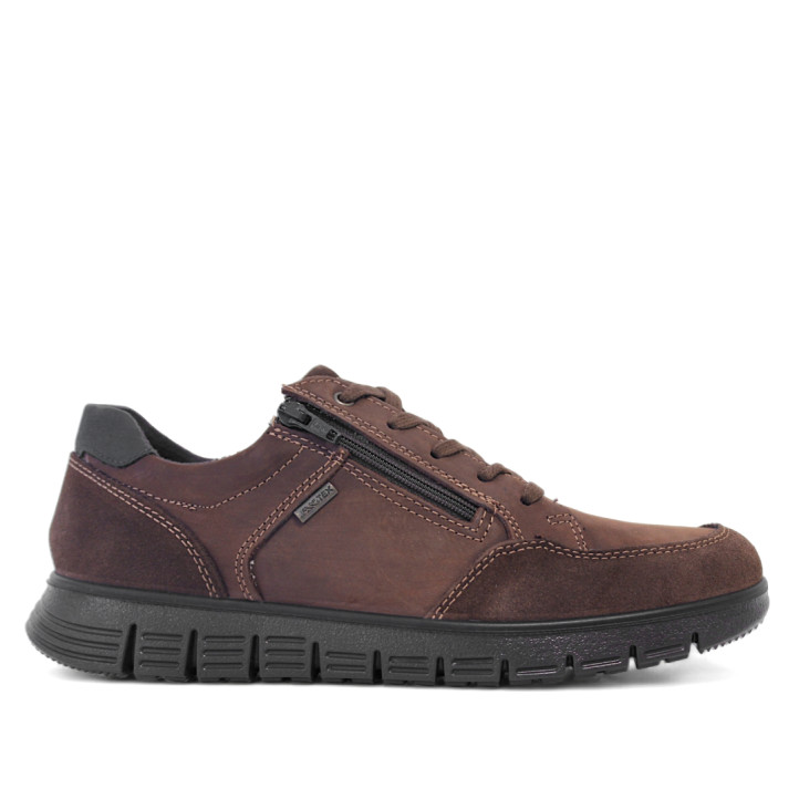 Zapatos sport Imac marrones de piel con paneles en diferentes texturas y trasera en gris - Querol online