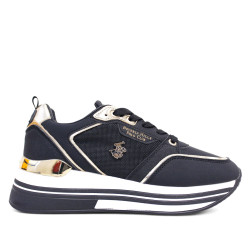 Zapatillas cuña Polo sophie mix negras con detalles blancos y dorados - Querol online