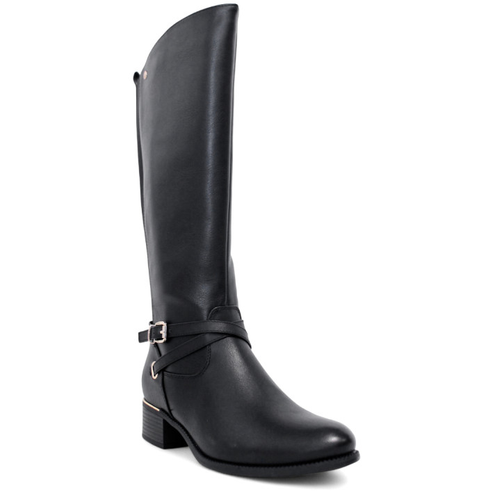 Botas planas Owel lyon negras con hebilla decorativa y elástico posterior - Querol online