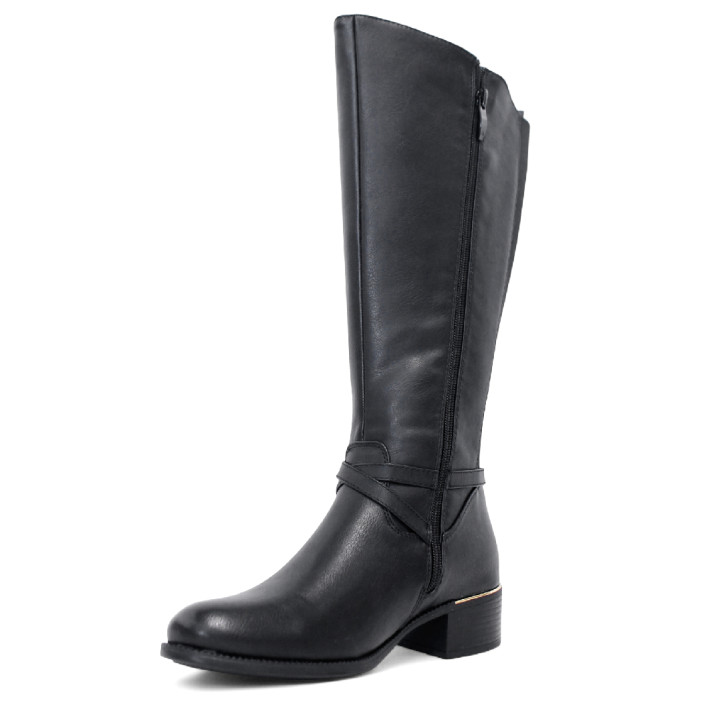 Botas planas Owel lyon negras con hebilla decorativa y elástico posterior - Querol online