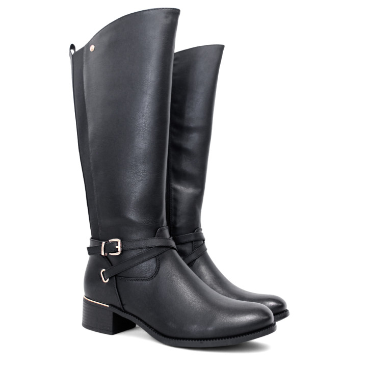 Botas planas Owel lyon negras con hebilla decorativa y elástico posterior - Querol online