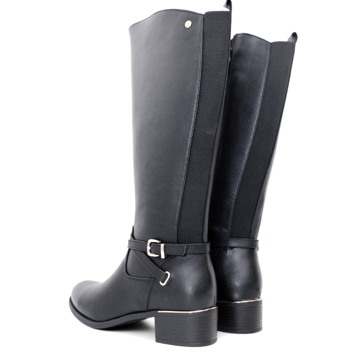 Botas planas Owel lyon negras con hebilla decorativa y elástico posterior - Querol online