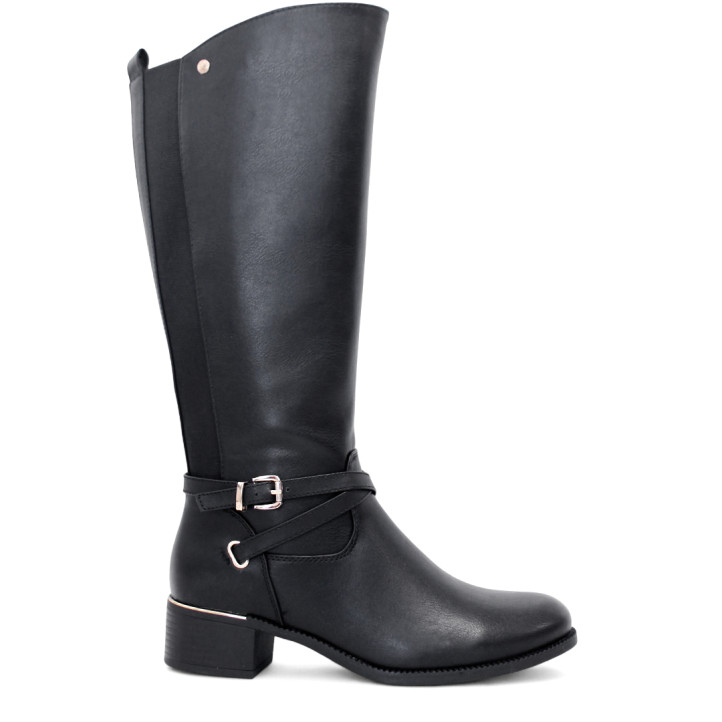 Botas planas Owel lyon negras con hebilla decorativa y elástico posterior - Querol online