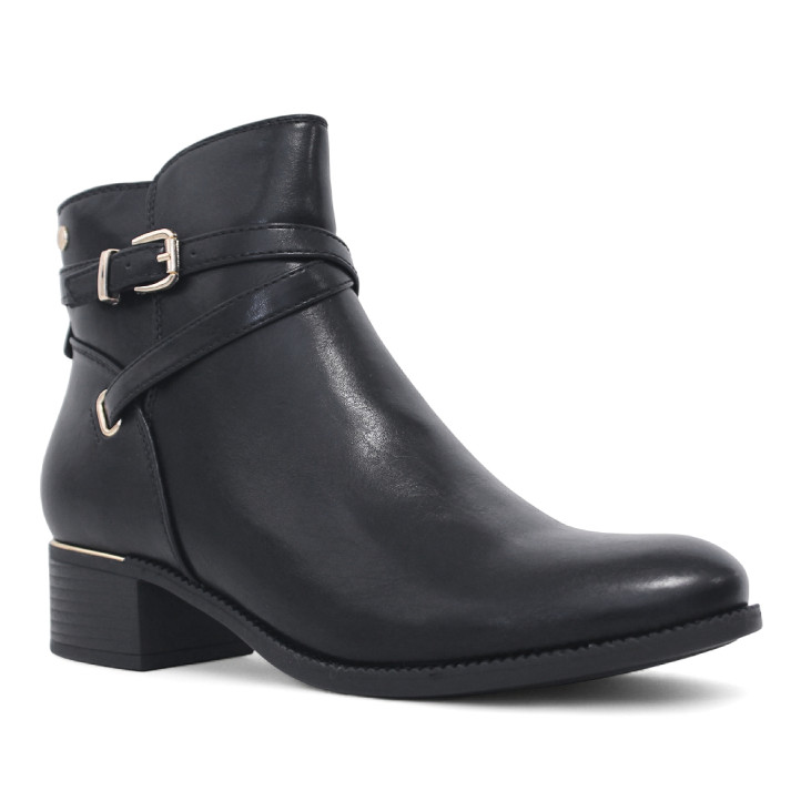 Botines planos Owel nice negros con hebilla decorativa dorada en el tobillo - Querol online