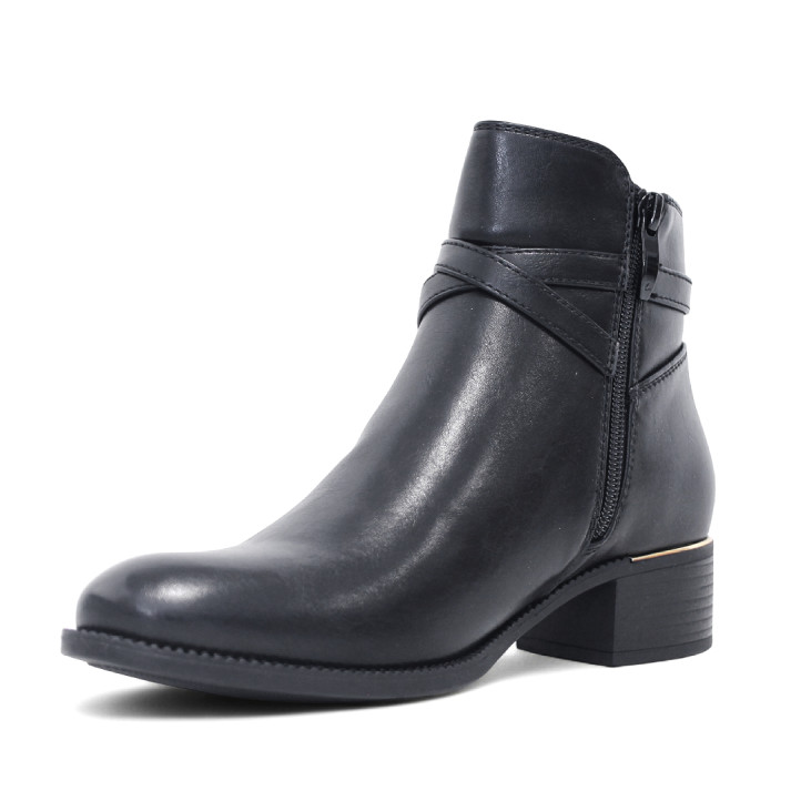 Botines planos Owel nice negros con hebilla decorativa dorada en el tobillo - Querol online