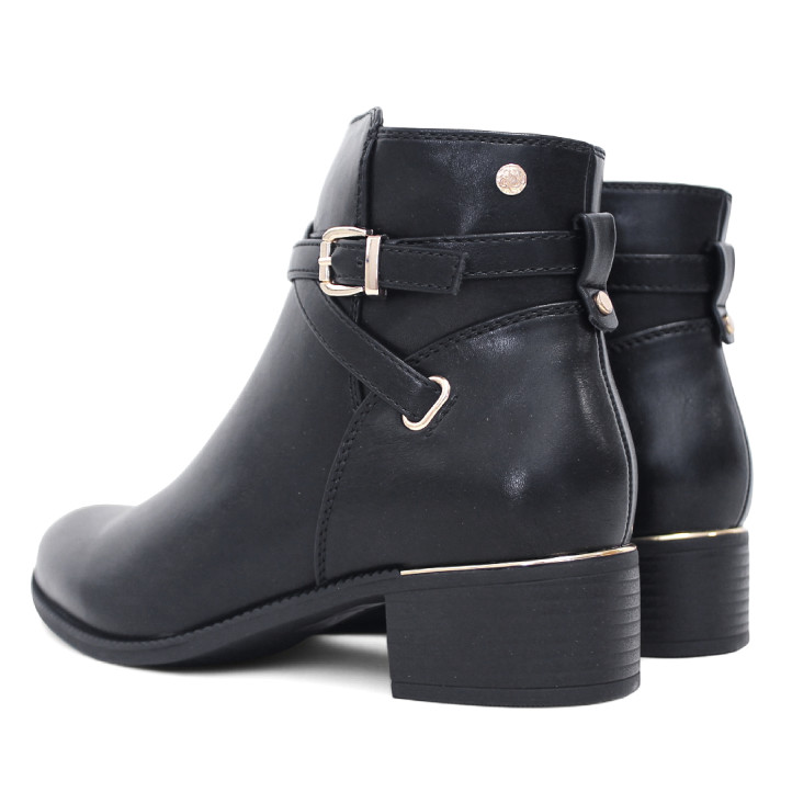 Botines planos Owel nice negros con hebilla decorativa dorada en el tobillo - Querol online