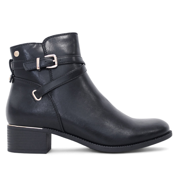 Botines planos Owel nice negros con hebilla decorativa dorada en el tobillo - Querol online