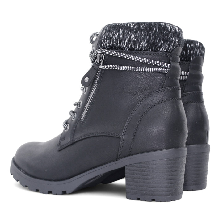 Botines tacón Owel lille negros con cremallera doble y cordones y cuello de punto - Querol online