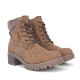 Botines tacón Owel dijon marrones con cordones y cremallera y cuello de punto - Querol online