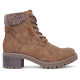 Botines tacón Owel dijon marrones con cordones y cremallera y cuello de punto - Querol online