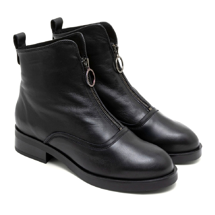 BOTINES DE PIEL NEGROS CON CREMALLERA CENTRAL BEATRIZ PORRONET - Querol online