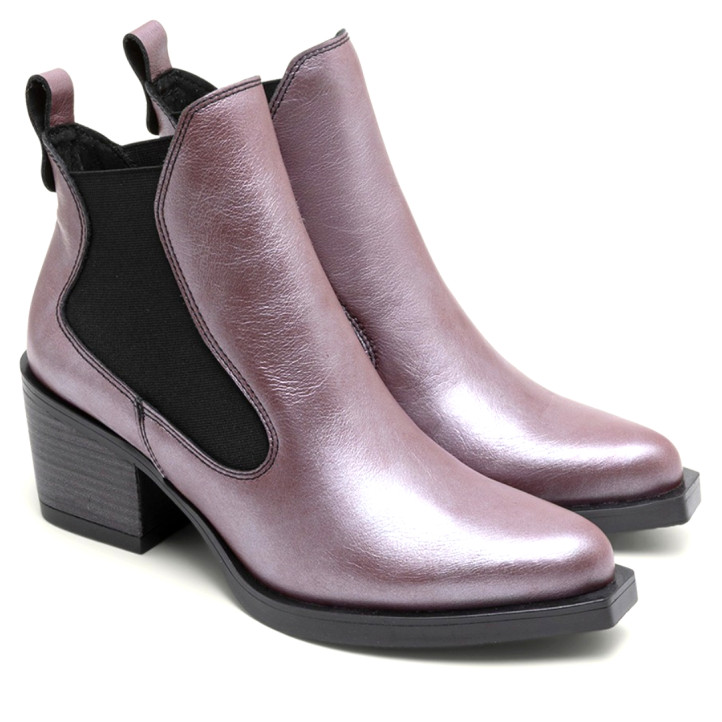 BOTINES COWBOY DE PIEL BURDEOS METALIZADA FANNY PORRONET - Querol online