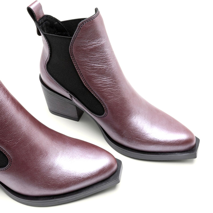 BOTINES COWBOY DE PIEL BURDEOS METALIZADA FANNY PORRONET - Querol online