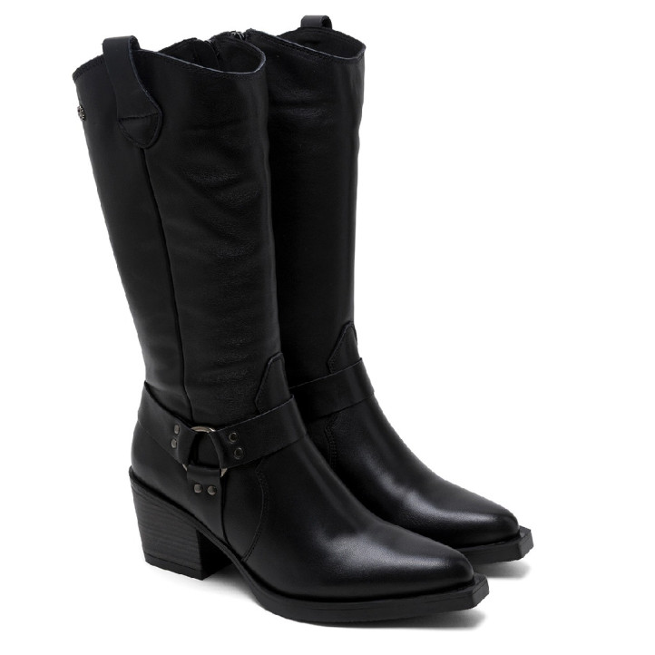 BOTAS COWBOY DE PIEL NEGRO CON CREMALLERA FIONA PORRONET - Querol online