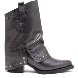 BOTAS DOBLE FAZ DE PIEL MOKA CON TACHUELAS FAITH PORRONET - Querol online