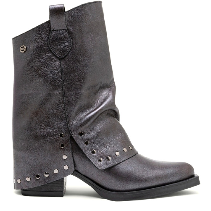 BOTAS DOBLE FAZ DE PIEL MOKA CON TACHUELAS FAITH PORRONET - Querol online