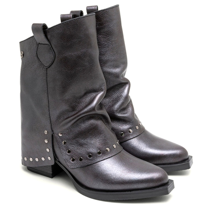 BOTAS DOBLE FAZ DE PIEL MOKA CON TACHUELAS FAITH PORRONET - Querol online