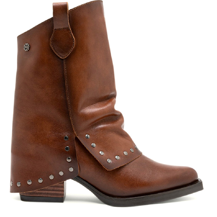 BOTAS DOBLE FAZ DE PIEL CUERO CON TACHUELAS FIORELLA PORRONET - Querol online