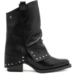 BOTAS DOBLE FAZ DE PIEL NEGRO CON TACHUELAS FIORELLA PORRONET - Querol online