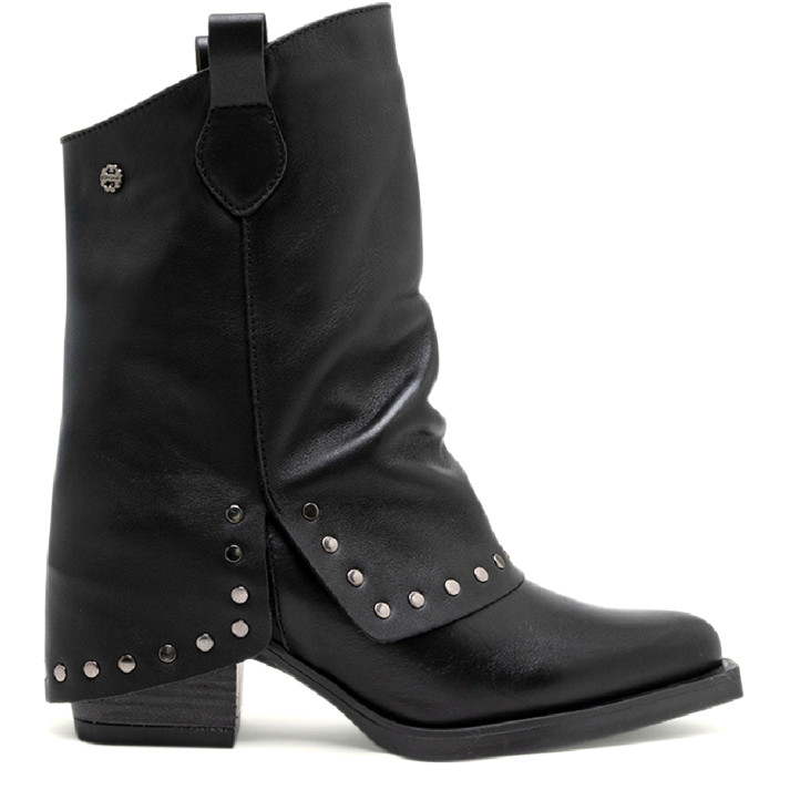 BOTAS DOBLE FAZ DE PIEL NEGRO CON TACHUELAS FIORELLA PORRONET - Querol online