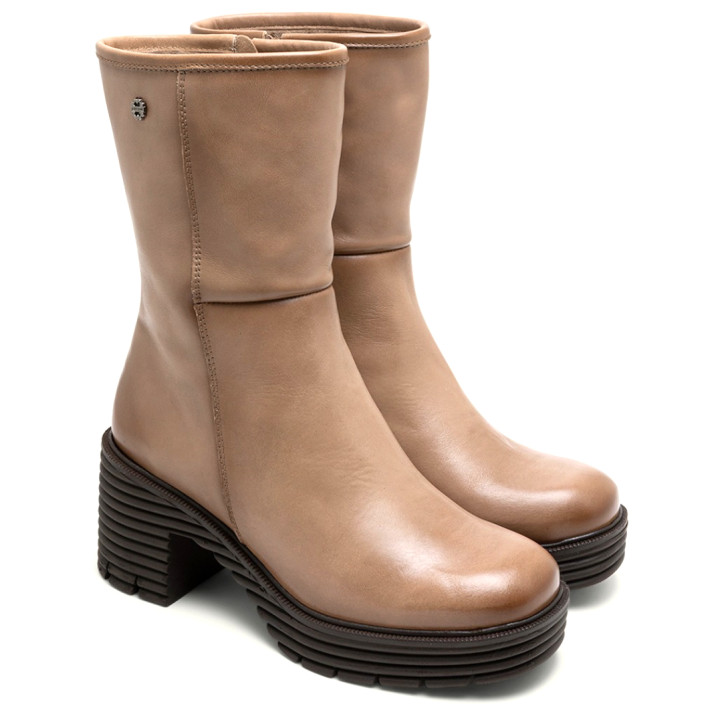 BOTAS DE PIEL CON CREMALLERA TAUPE MILEY PORRONET - Querol online